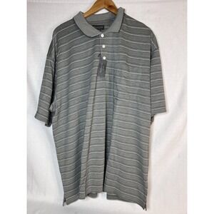 Mens Size 2XL Van Huesen Grey Striped Polo Shirt Short Sleeve NWT Read!